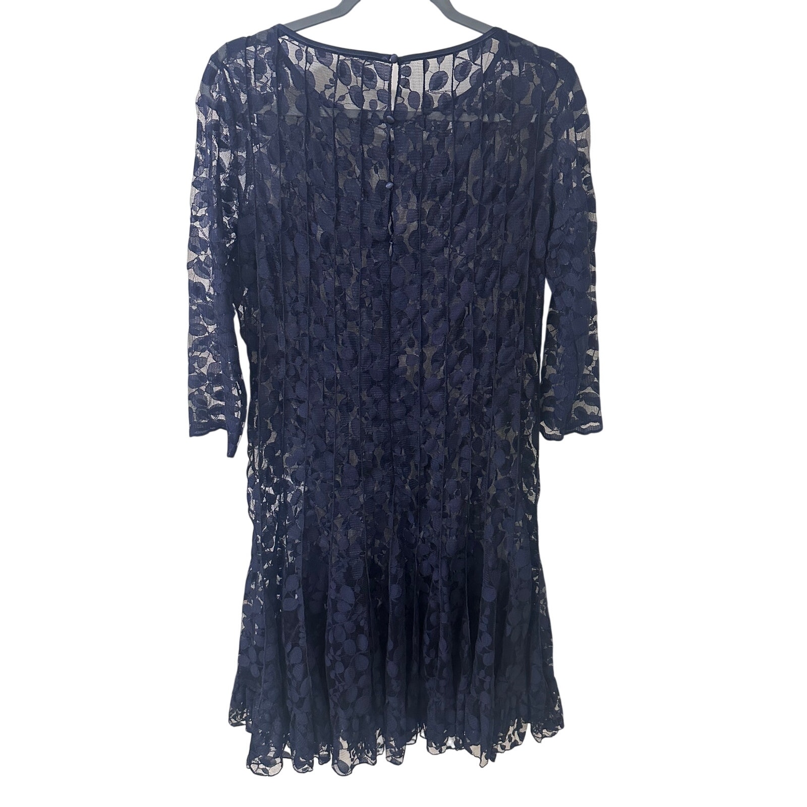 Teri Jon By Rickie Freeman Navy Blue Lace Cocktail Dress Size 10 Flounce Hem Euc — image 8 of 8